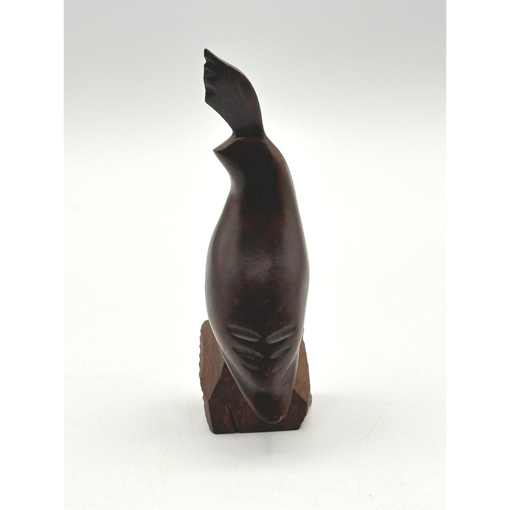 Vintage MCM Hand Carved Mahogany Wood Dolphin Sculpture 4.5" Nautical Art Decor